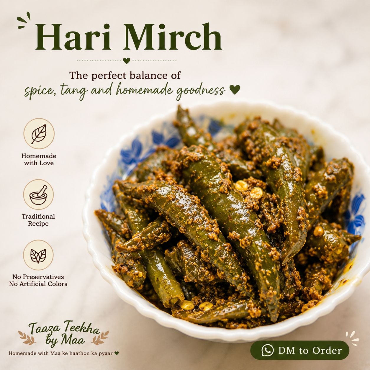 Hari Mirch Achar — homemade hari mirch achar in a jar